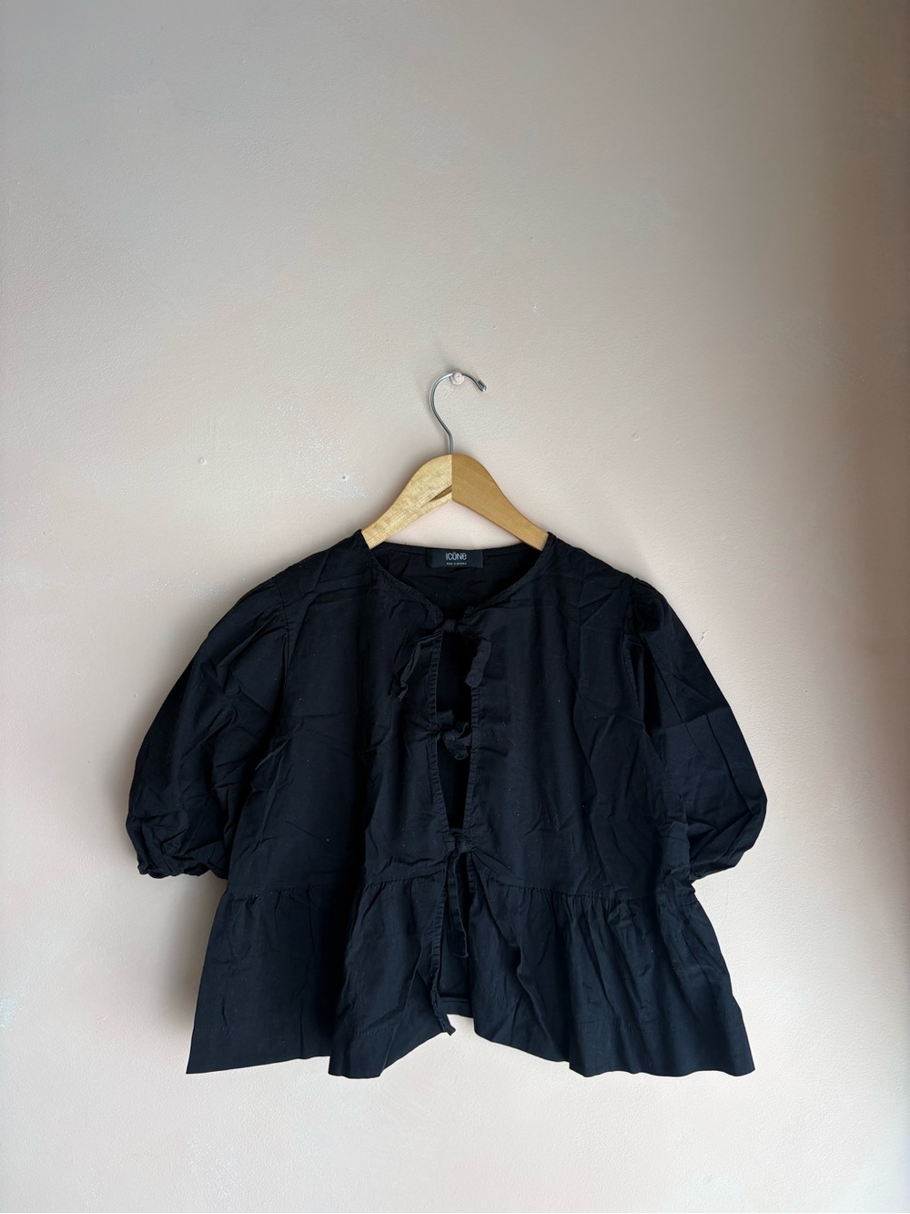 Black tie front blouse